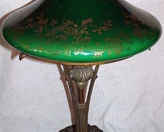 Parlor Lamp With Green Cased Glass Shade