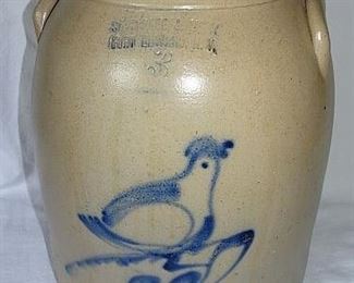 3 Gallon Blue Decorated Bird Churn, Satterlee & Mory, Fort Edwards, NY