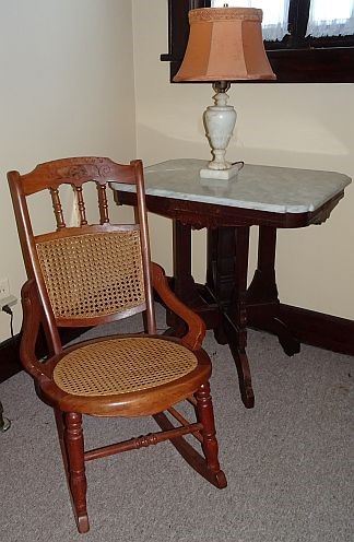 Walnut Marble Top Parlor Table< Walnut Caned Rocker