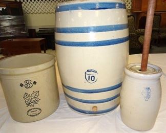 10 Gallon Ice Water Crock, Rare 1 Gallon White Hall Churn W/ Lid, 3 Gallon Western Stoneware Crock