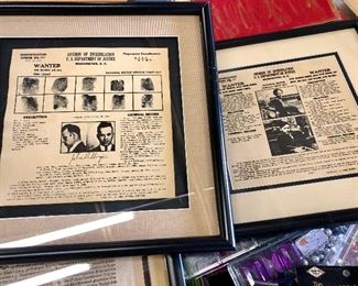  Original wanted posters for Bonnie and Clyde and John Dillinger 