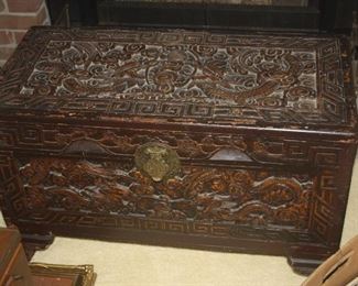 CHINESE CAMPOR CARVED WOOD CHEST