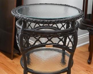 Wicker Style Side Table with Glass Top
