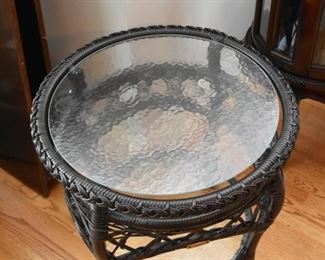 Wicker Style Side Table with Glass Top