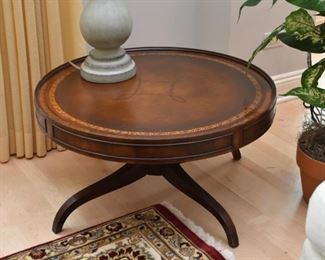 Vintage Round Leather Top Coffee / Cocktail Table