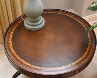 Vintage Round Leather Top Coffee / Cocktail Table