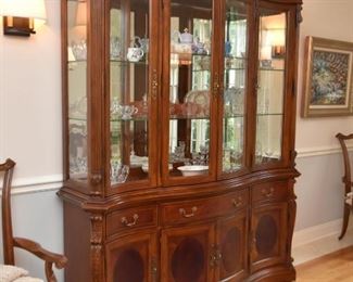 Lovely Lighted China Cabinet with Glass Shelves & Mirrored Backing