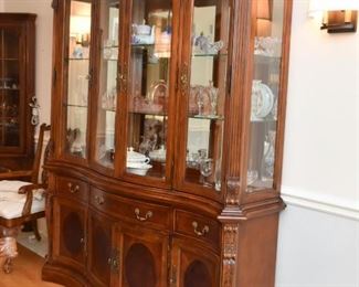 Lovely Lighted China Cabinet with Glass Shelves & Mirrored Backing
