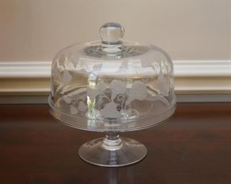 Etched Glass Cake / Dessert Pedestal & Dome (Small Size)