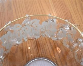 Etched Glass Punch Bowl & Cups (Leaves Design)