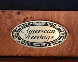 Stunning Pool Table by American Heritage (Carved Details, Burl Wood, Leather Pockets)