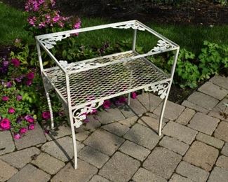 White Iron Garden Table with Glass Top