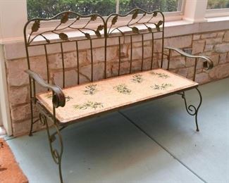 Metal Garden Bench with Mosaic Tile Seat