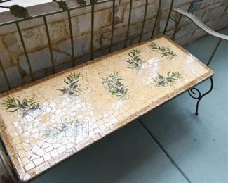 Metal Garden Bench with Mosaic Tile Seat