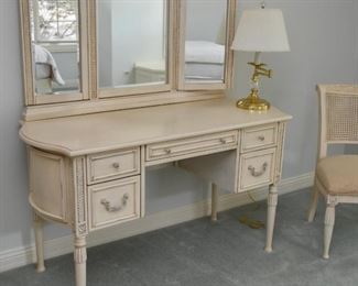 Pretty Vanity with Triple Mirror & Chair