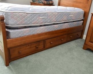 Twin Size Wood Bed with Lower Storage Drawers