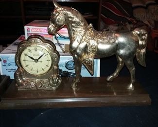 Vintage Horse Clocks, vintage metal horses