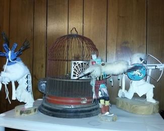 Native American Kachina Dolls Figurines, Vintage Bird Cage