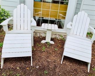 Adirondack chairs (pair) with table and foot stools