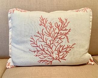 Coral themed linen pillow