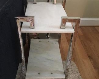 Pair of Marble and Chrome End Tables