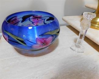 Signed Large Art Glass Bowl - Charles Lottan