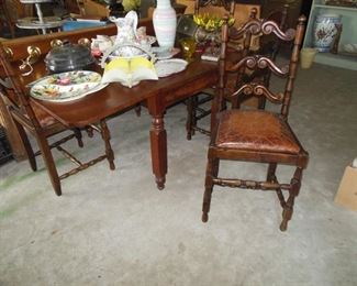 4 French Chairs Brown Leather Cushions