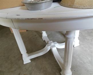 Gorgeous, Distressed White Dining Table with Elegant Stretcher Base