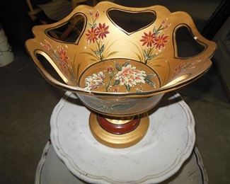 Large Heart Pierced and Hand Painted Compote