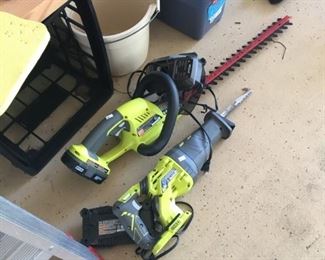 RYOBI CORDLESS HEDGE TRIMMER AND RECIPROCATING SAW