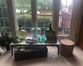 Large glass bottles, some hand blown. 