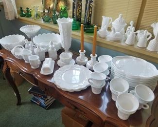 Milk glass collection, several sets of milk glass snack sets.