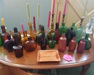 Various hand blown bottles and flasks...