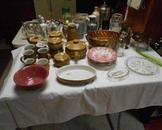 beer steins, brass items, Derby pottery from England, etc.