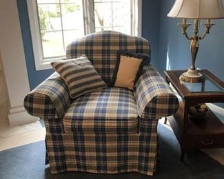 Beautiful blues and yellow side upholstered chairs.