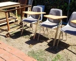 Three mid century school chairs