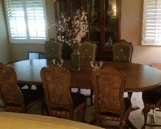 Large 10 ft long custom dining table and 10 chairs!