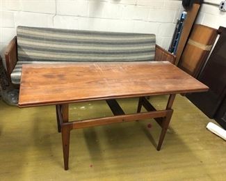 Denmark TEAK Metamorphic coffee - dining table table raises to dining table with hidden leaves - by Kai Kristiansen