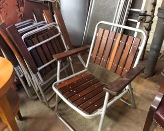 Set of vintage slatted wood patio chairs