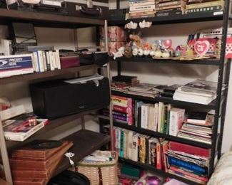 books, 8 tracks, records, cassettes, some of the vtg holiday decor (most is in basement) 