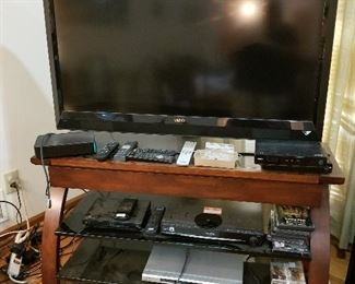 Vizio 45" Flat Screen TV, Panasonic 5 Disc CD. DVD Player, Sony DVD Player, LG Blu Ray Player