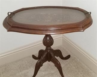 Carved side table with setving tray