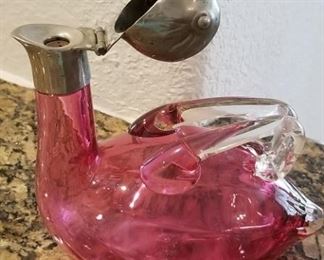 Rare vintage cranberry glass duck decanter