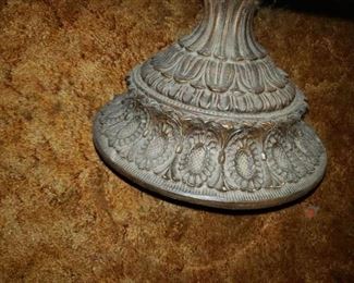 Ornately carved mahogany table with glass table and carved metal feet. 60" x 25" x 17"