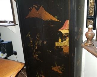 Chinese black lacquered cabinet. 40" x 24" x 18"