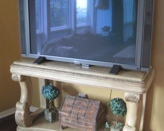 TV.   Side table/TV Stand.