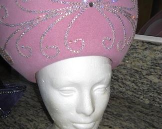Designer hats by John O'Connell. Many colors and designs. This is a beautiful pink with crystals!