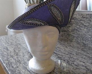 Jack McConnell designer hat in purple/lavender and crystals! Use for church or dress up. These are such fun hats to wear as few people have them!