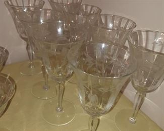 Etched floral Crystal wine goblets