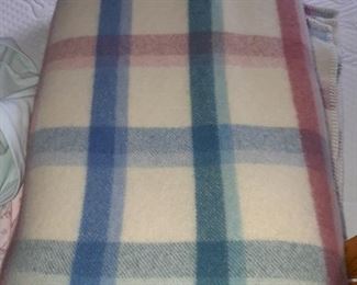 Wool blankets and other bed linens, bathroom towels hand towels, sheet sets, quilts